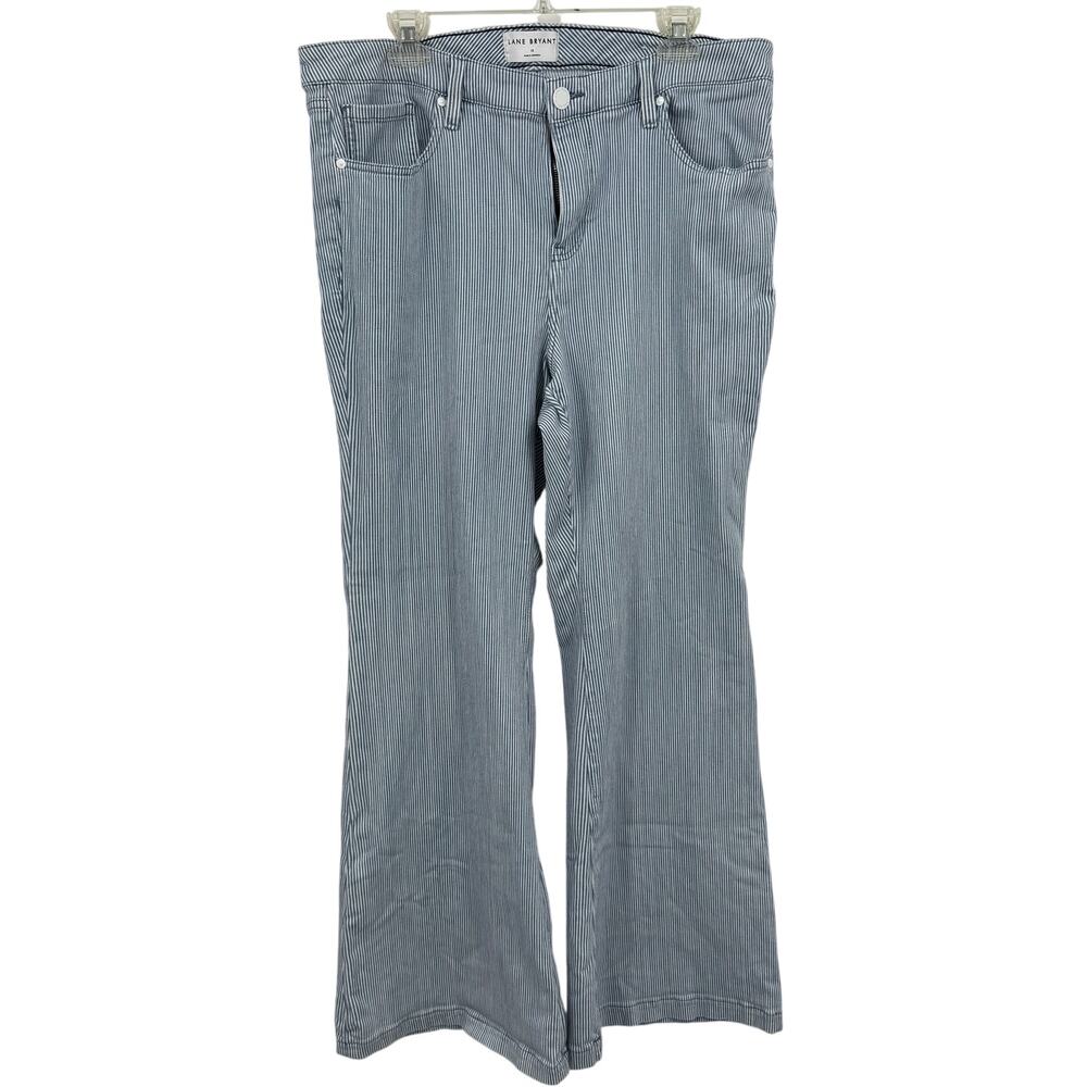 Lane Bryant Women's Signature Fit Mid Rise Striped Pants Flare Leg Size 18 Blue